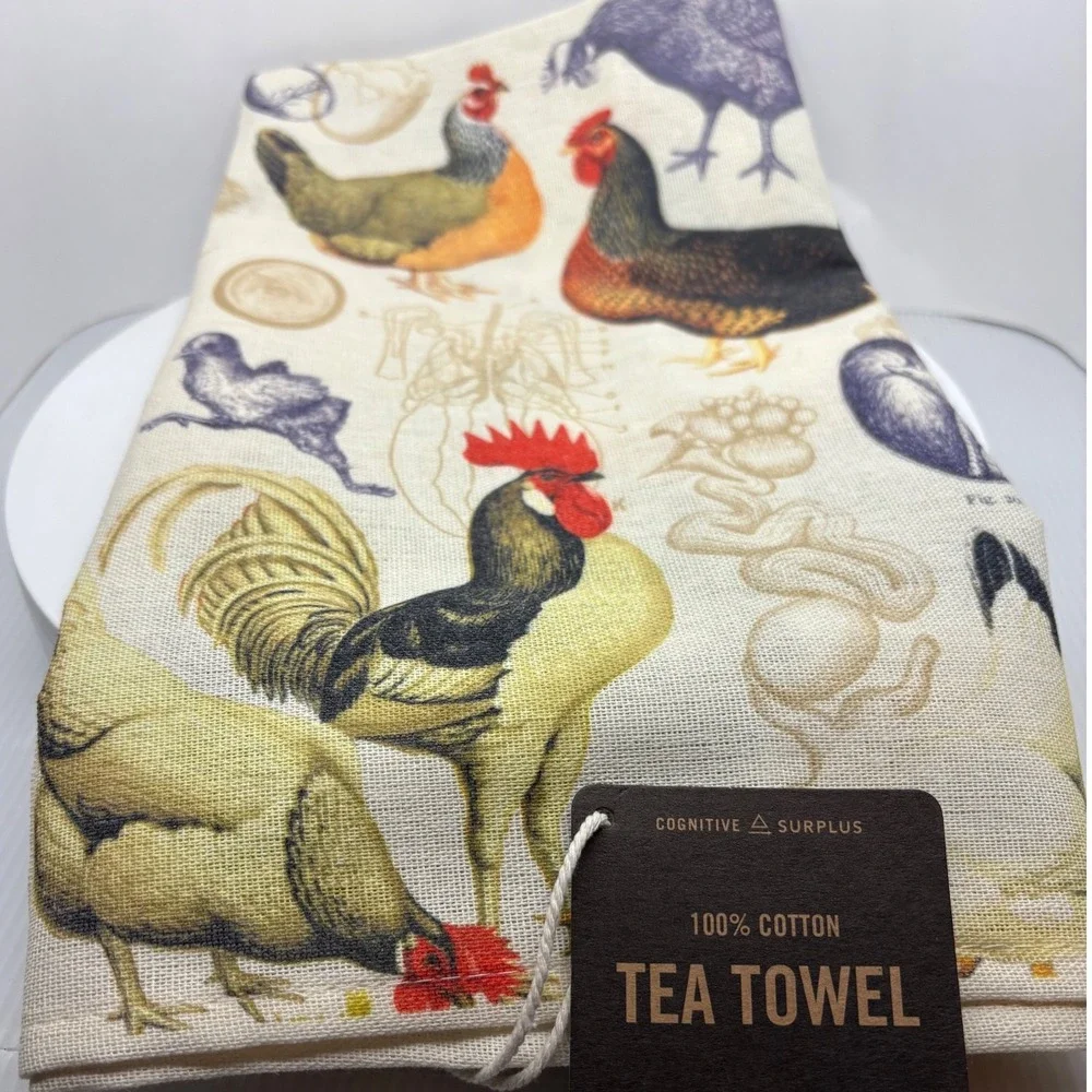 Cognitive Surplus 100% Cotton Tea‎ Towel Rooster Chicken Farmhouse Kitchen Decor